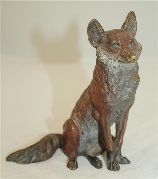 An Austrian cold painted bronze model of a seated fox, 5.25in.